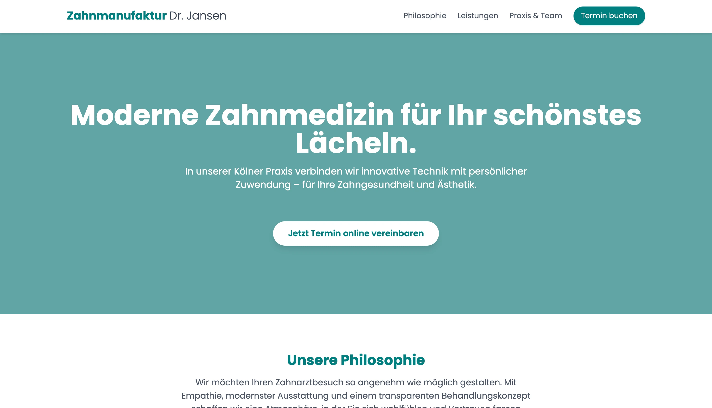 Moderne Website für eine Zahnarztpraxis von Cubesites